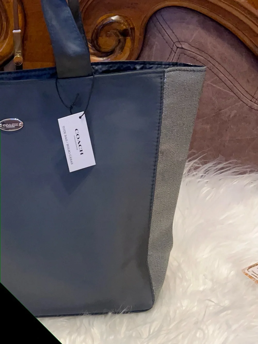 Coach Black with Shimmery Silver Side Panels tote bag